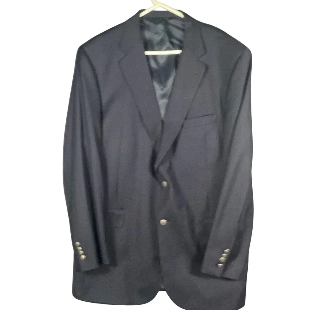 Jos A Bank Signature Gold Navy Blue Wool Blend Blazer Jacket Men's‎ 46L